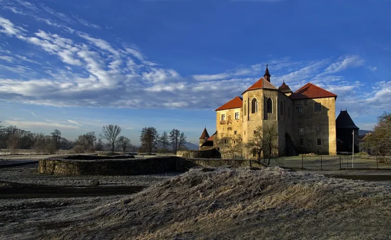 Paláce a kaple hradu Švihov nad vodním příkopem