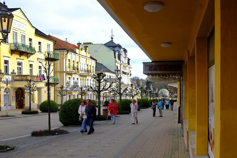 Promenáda a lázeňské domy na Národní třídě ve Františkových Lázních
